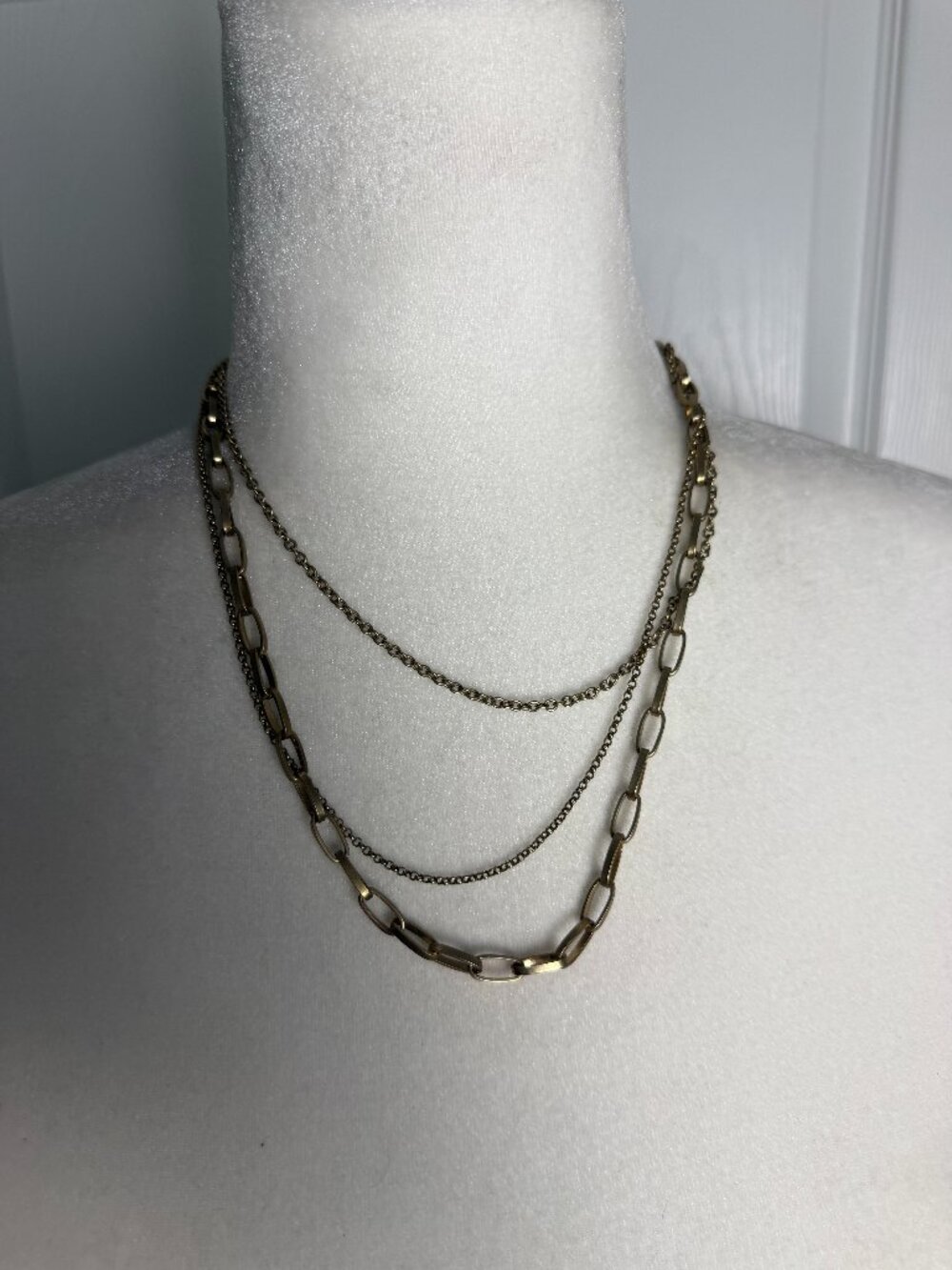 Vintage Gold Tone Multi Chain Layered Paperclip Necklace